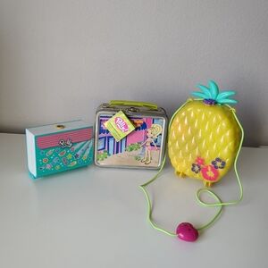 Polly Pocket Pineapple Purse/Mini Middle School Compact/Mini Metal Tin Box Lot